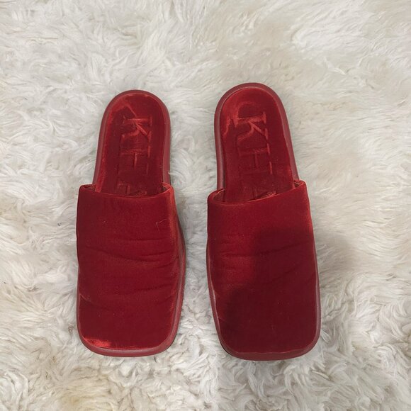 KHAITE Shoes - Khaite Monaco Leather Trim Velvet Mules - size 38 1/5